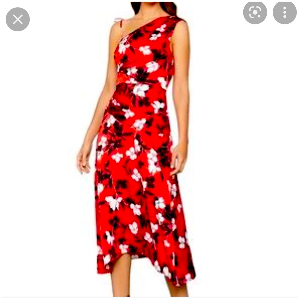 Bcbgmaxazria Red Floral One-Shoulder Maxi Dress